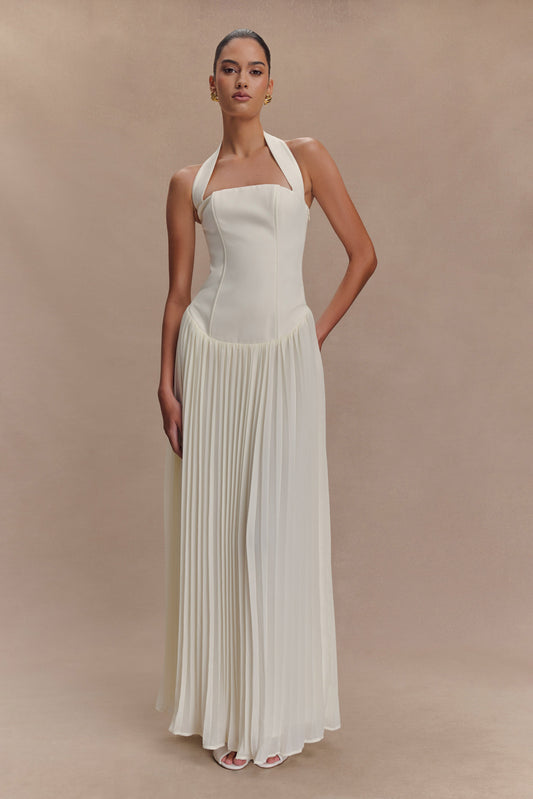 Robe Maxi Stacie à Plis et Emmanchures Croisées - Ivoire