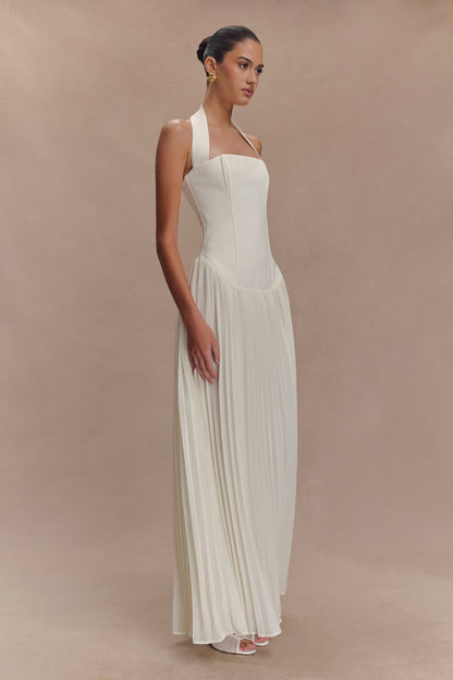 Robe Maxi Stacie à Plis et Emmanchures Croisées - Ivoire