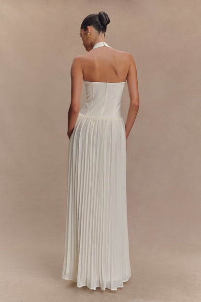 Robe Maxi Stacie à Plis et Emmanchures Croisées - Ivoire