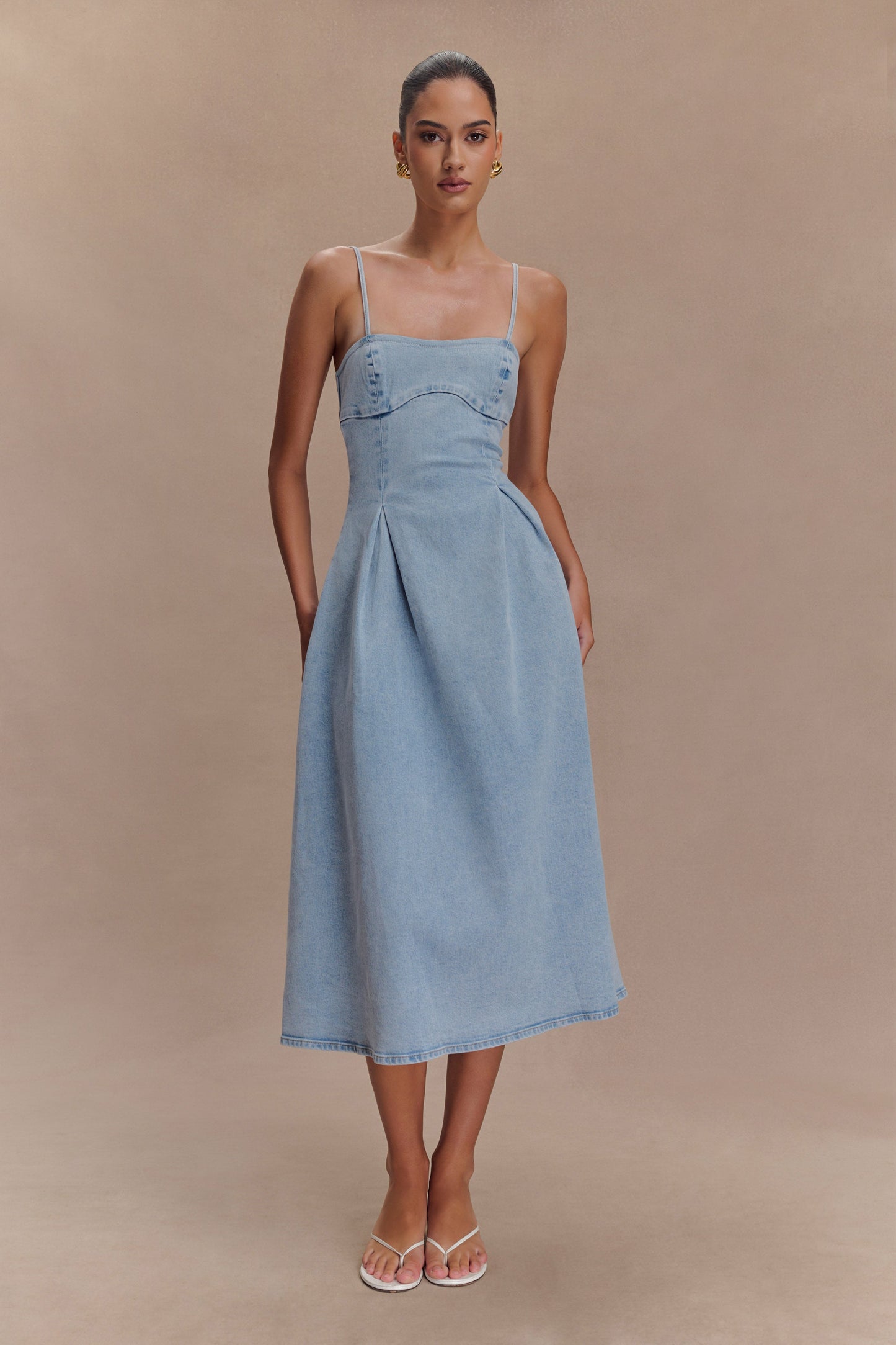 Harlyn Robe Midi en Jean - Bleu Clair