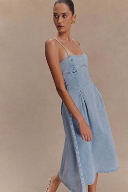Harlyn Robe Midi en Jean - Bleu Clair