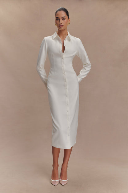 Robe midi Dorian à manches courtes et taille ajustée - Blanc