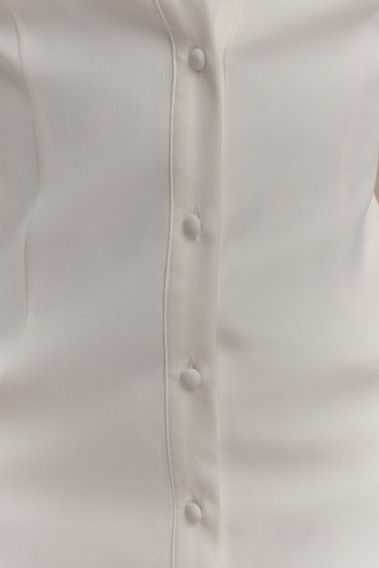 Robe midi Dorian à manches courtes et taille ajustée - Blanc