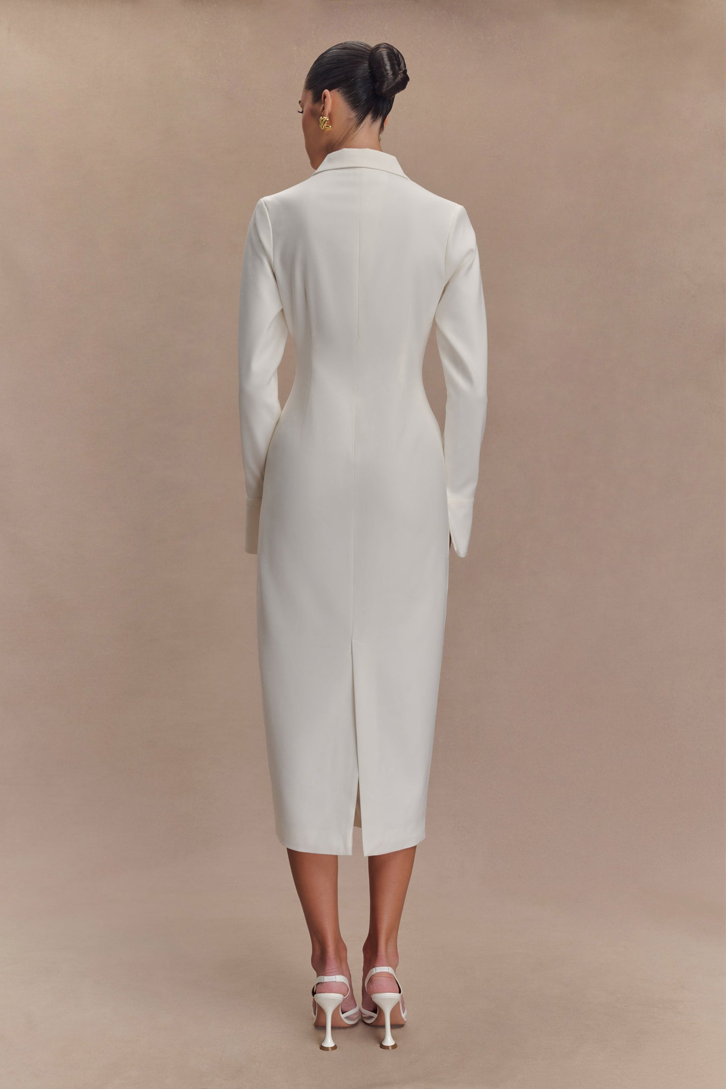 Robe midi Dorian à manches courtes et taille ajustée - Blanc