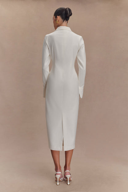 Robe midi Dorian à manches courtes et taille ajustée - Blanc