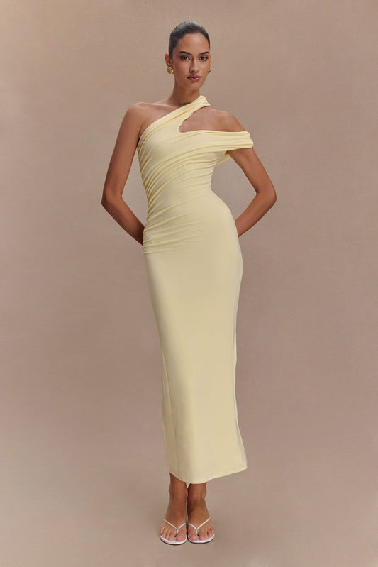 Robe midi en modal à une épaule Anastasia - Jaune pâle