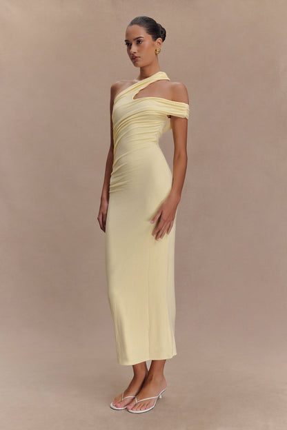 Robe midi en modal à une épaule Anastasia - Jaune pâle
