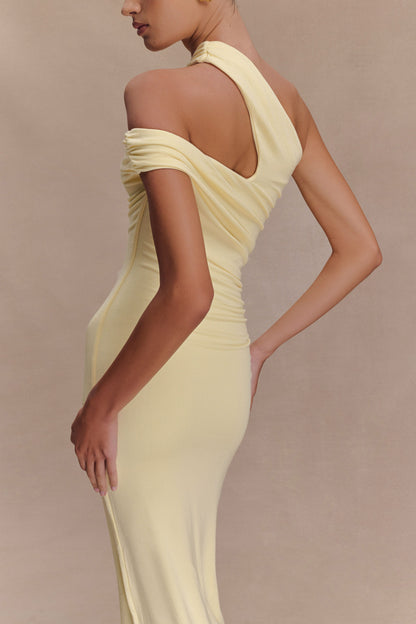 Robe midi en modal à une épaule Anastasia - Jaune pâle