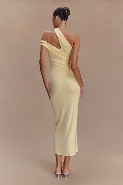 Robe midi en modal à une épaule Anastasia - Jaune pâle