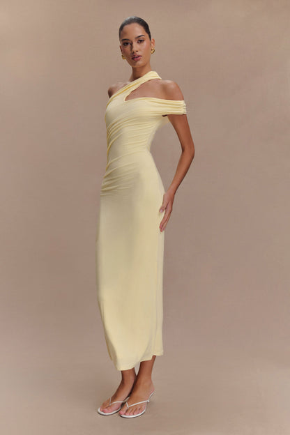 Robe midi en modal à une épaule Anastasia - Jaune pâle