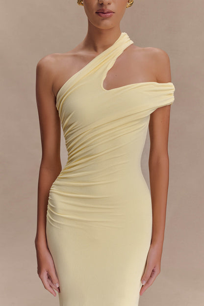 Robe midi en modal à une épaule Anastasia - Jaune pâle
