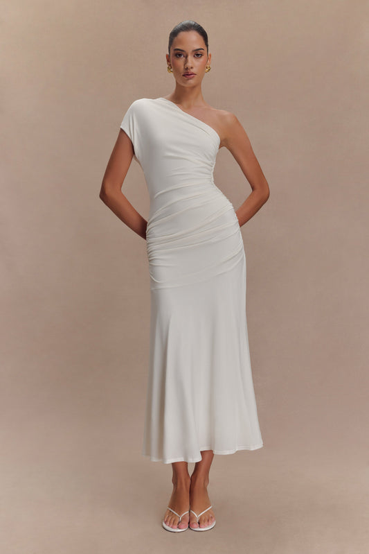 Robe midi asymétrique en jersey pêche de Chloe - Ivoire