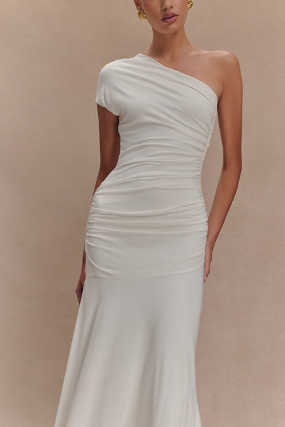 Robe midi asymétrique en jersey pêche de Chloe - Ivoire