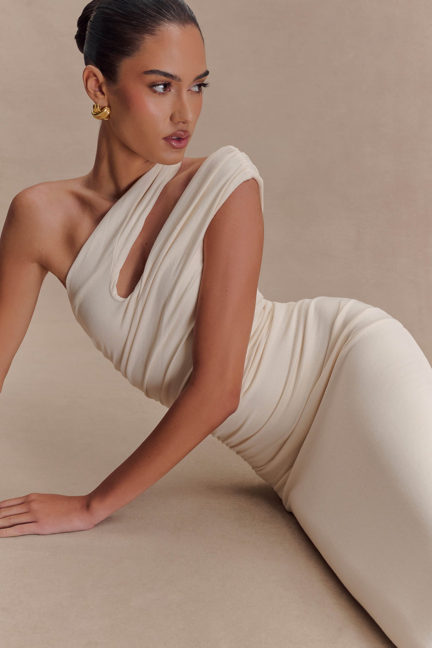 Robe midi en modal à une épaule Anastasia - Ivoire