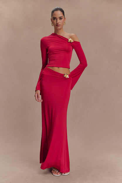 Jupe Maxi Asymétrique Ainsley avec Frotterie Florale - Rose Fushia