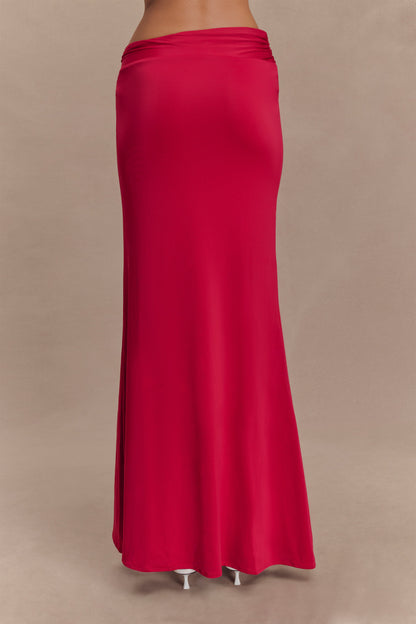 Jupe Maxi Asymétrique Ainsley avec Frotterie Florale - Rose Fushia