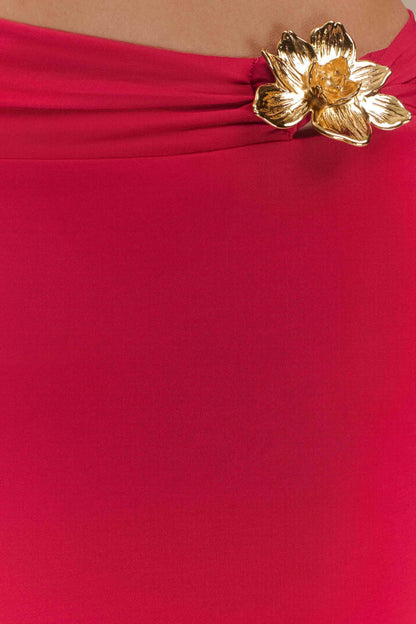 Jupe Maxi Asymétrique Ainsley avec Frotterie Florale - Rose Fushia