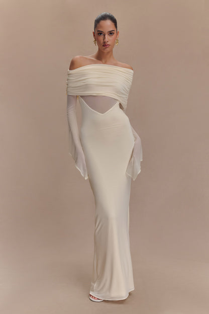 Robe maxi dénudée et en maille à une épaule Kaitlin - Ivoire