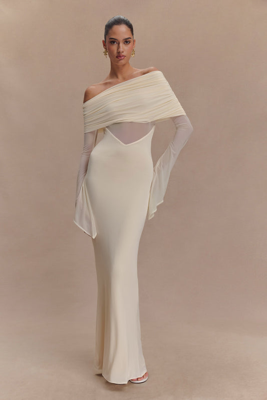 Robe maxi dénudée et en maille à une épaule Kaitlin - Ivoire