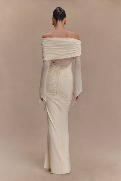 Robe maxi dénudée et en maille à une épaule Kaitlin - Ivoire