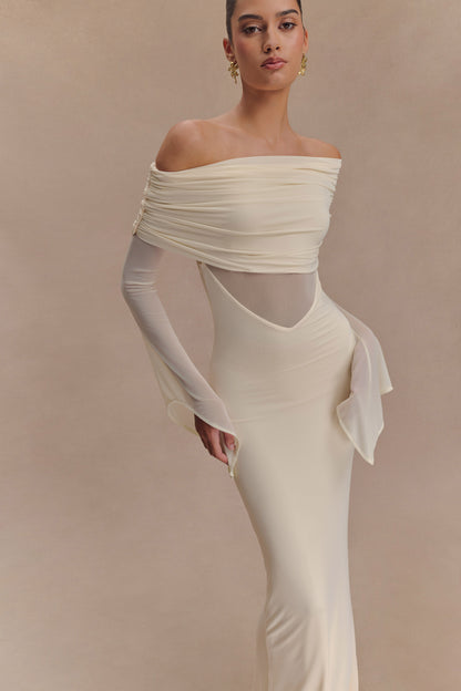 Robe maxi dénudée et en maille à une épaule Kaitlin - Ivoire