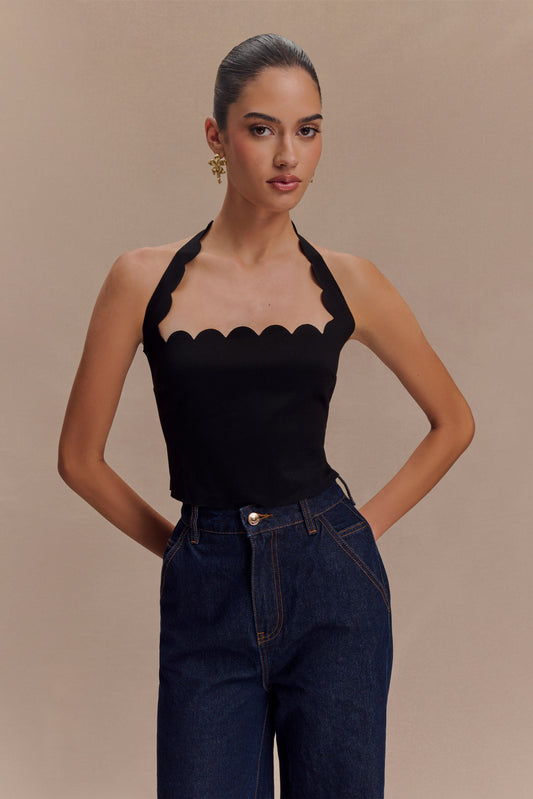 Halter Selena en jersey à volants - Noir