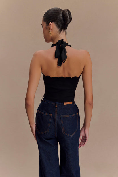 Halter Selena en jersey à volants - Noir