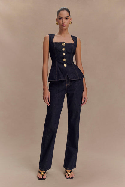 Jean droit taille haute Janine - Bleu indigo délavé