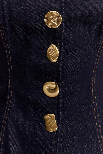 Neve, haut en jean sans manches à boutons - bleu indigo délavé