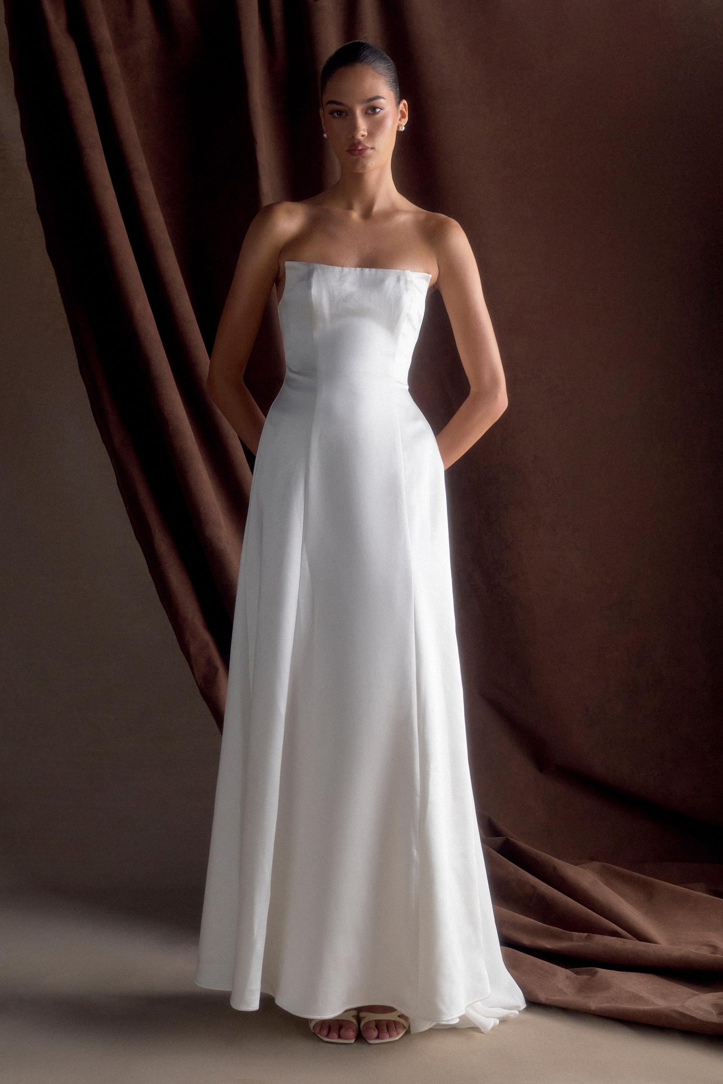 Robe Maxi Satin Sans Bretelles Rosella - Blanche