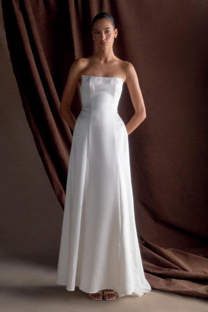 Robe Maxi Satin Sans Bretelles Rosella - Blanche