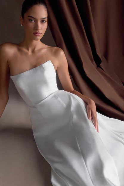 Robe Maxi Satin Sans Bretelles Rosella - Blanche