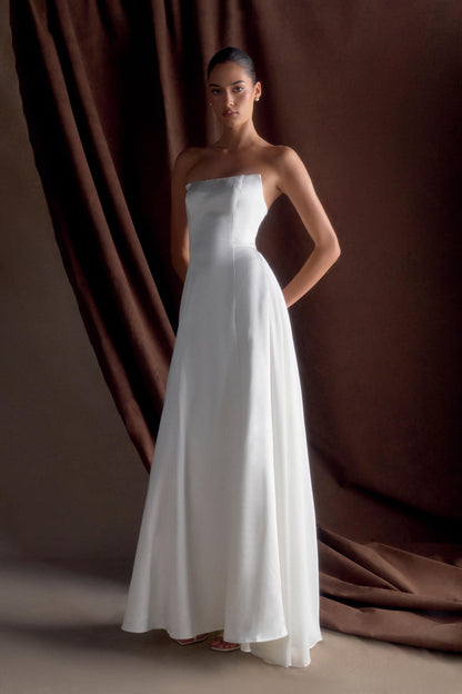 Robe Maxi Satin Sans Bretelles Rosella - Blanche