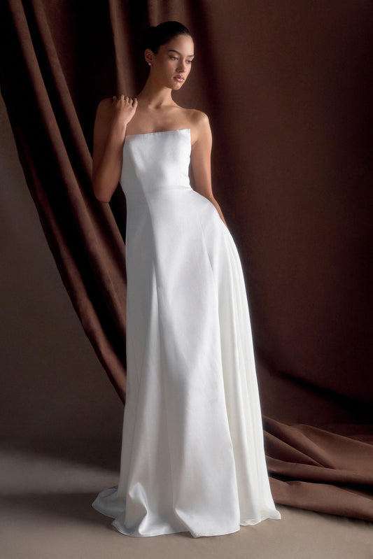 Robe Maxi Satin Sans Bretelles Rosella - Blanche