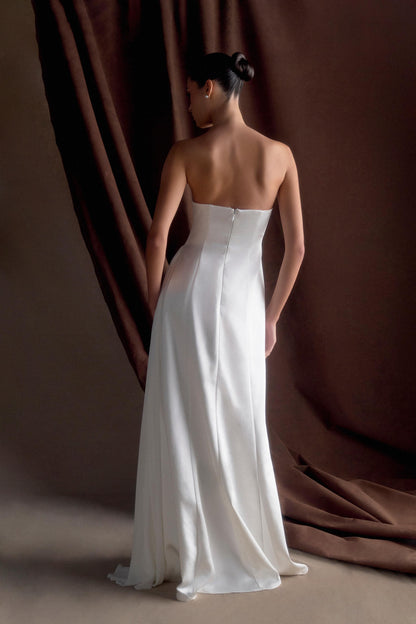 Robe Maxi Satin Sans Bretelles Rosella - Blanche