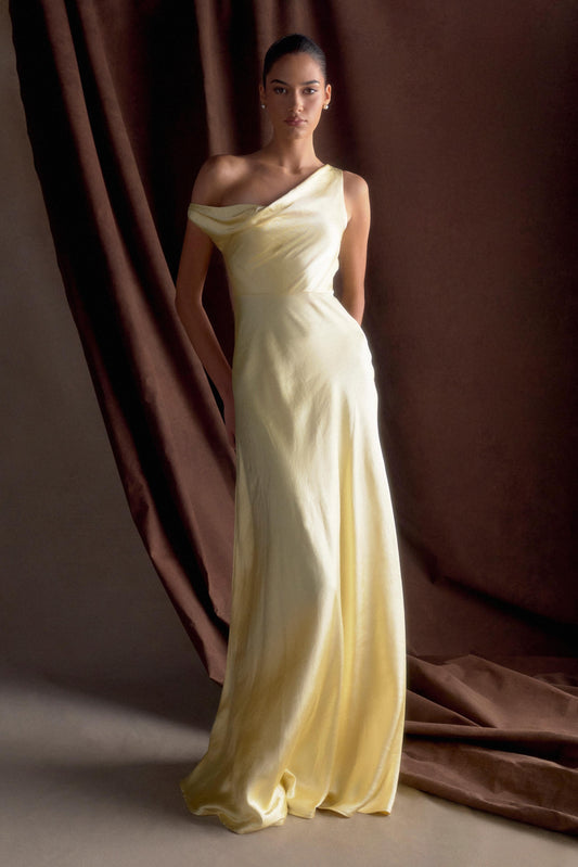 Robe Maxi Jacinta à une épaule - Citron Pastel