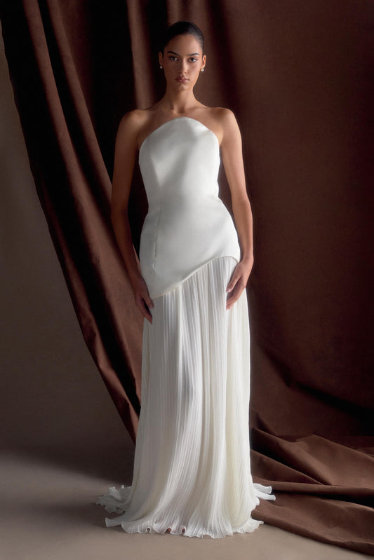 Juno Robe Maxi Plissée Sans Bretelles - Blanc