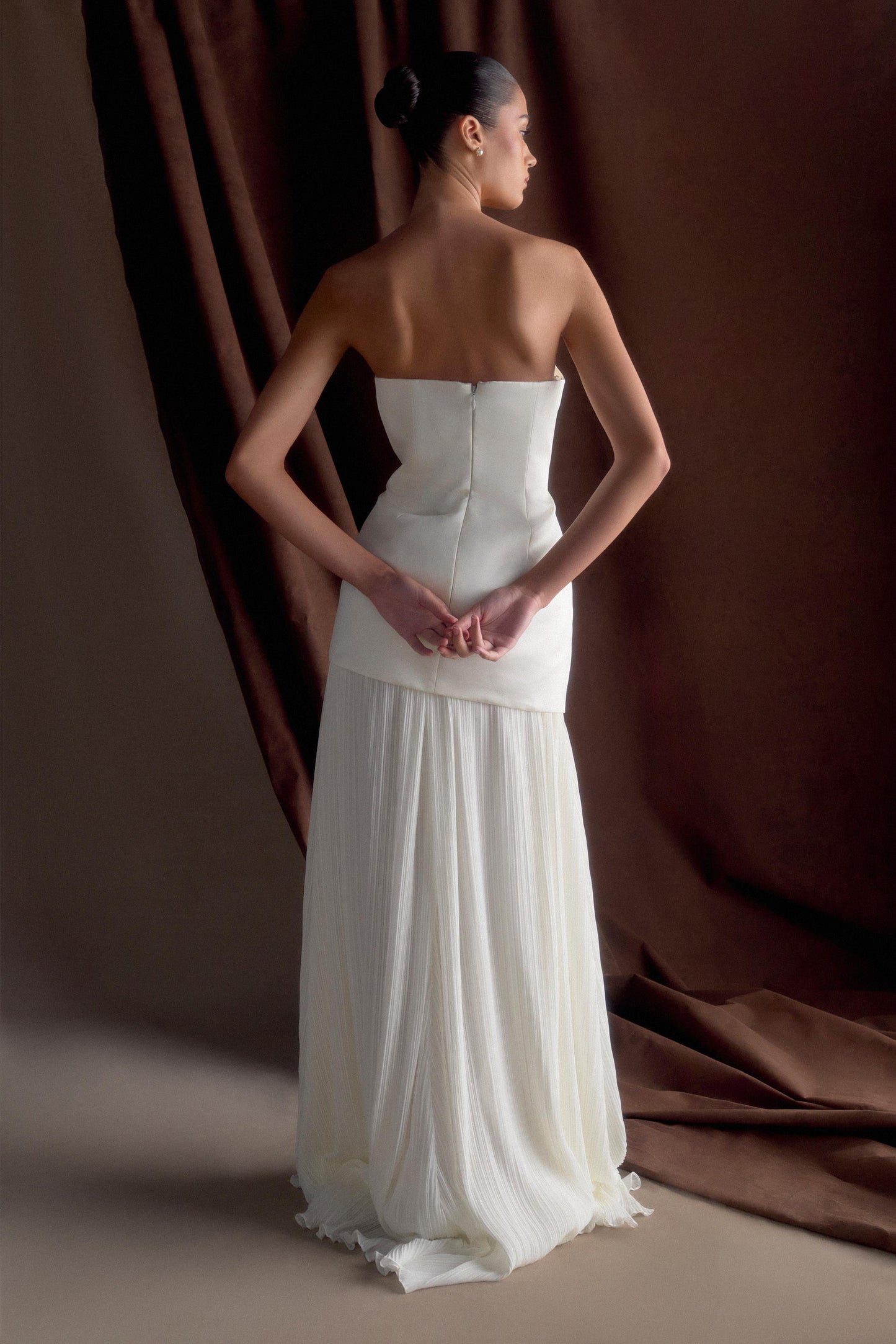 Juno Robe Maxi Plissée Sans Bretelles - Blanc