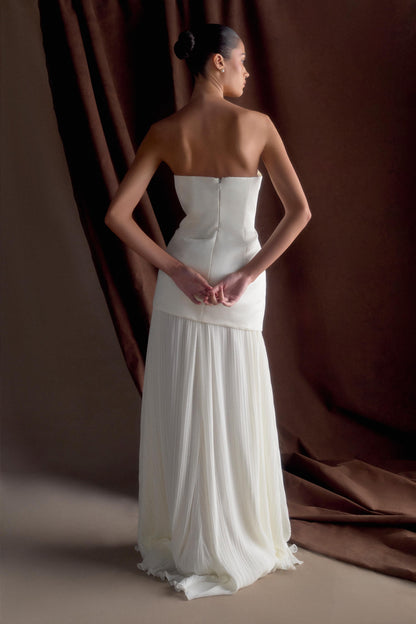 Juno Robe Maxi Plissée Sans Bretelles - Blanc