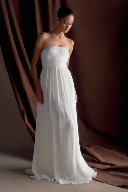 Juno Robe Maxi Plissée Sans Bretelles - Blanc