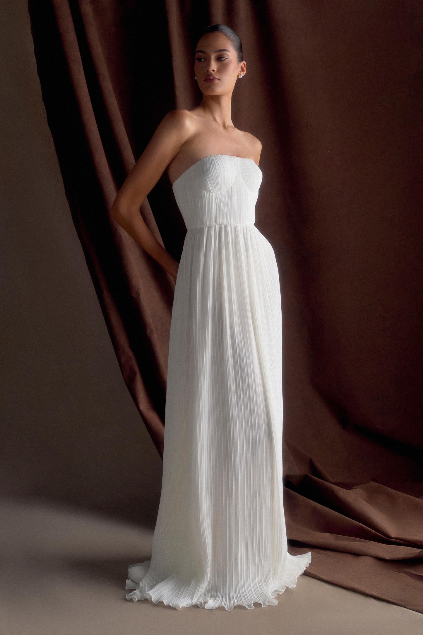Juno Robe Maxi Plissée Sans Bretelles - Blanc