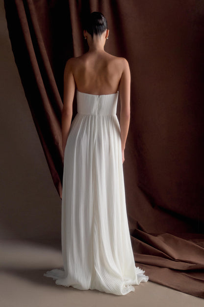Juno Robe Maxi Plissée Sans Bretelles - Blanc