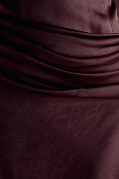 Jasmine Robe Maxi en Satin Sans Bretelles - Chocolat Noir