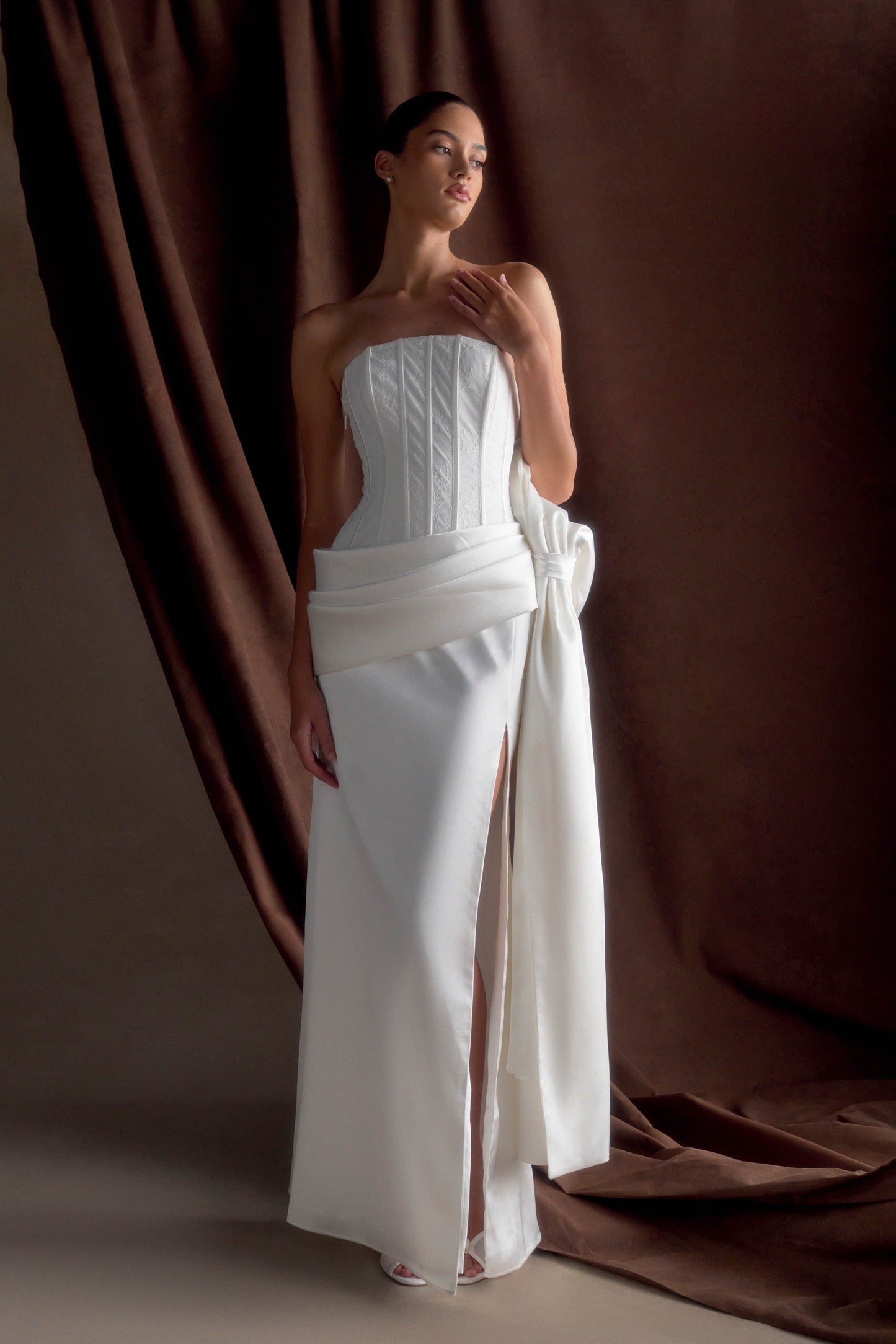 Galia Robe Corset en Satin - Blanc