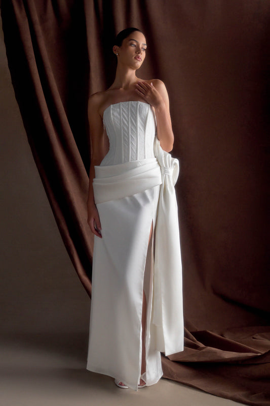 Galia Robe Corset en Satin - Blanc