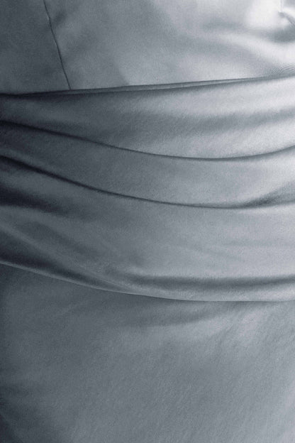 Jasmine Robe Maxi Satin Sans Bretelles - Bleu Glacé