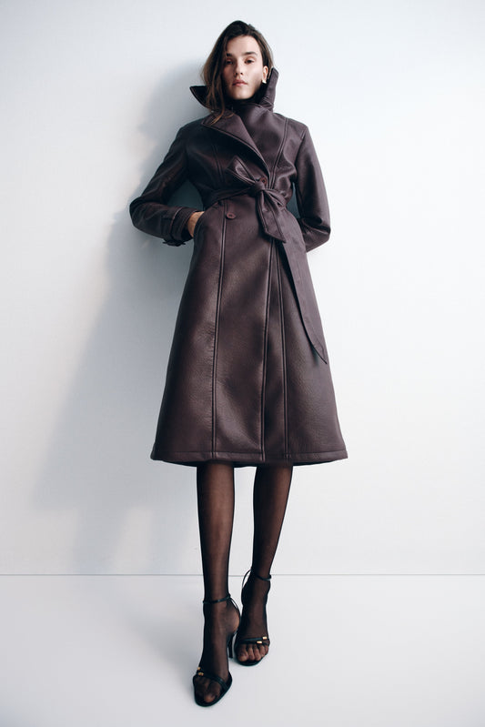Manteau-trencher en simili cuir Tarah - Brun cacao