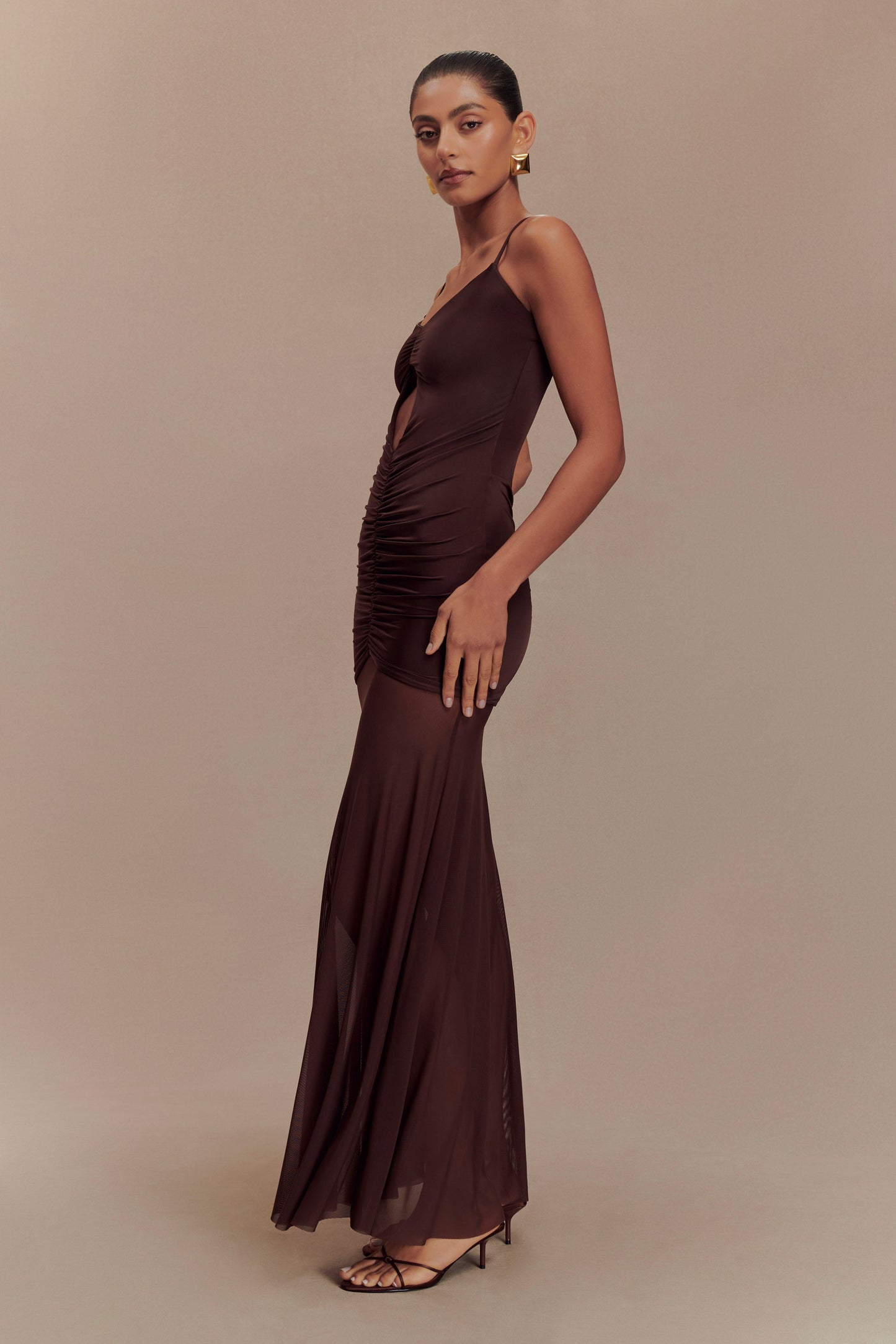 Robe Maxi Slinky et en Maille Delaney - Chocolat