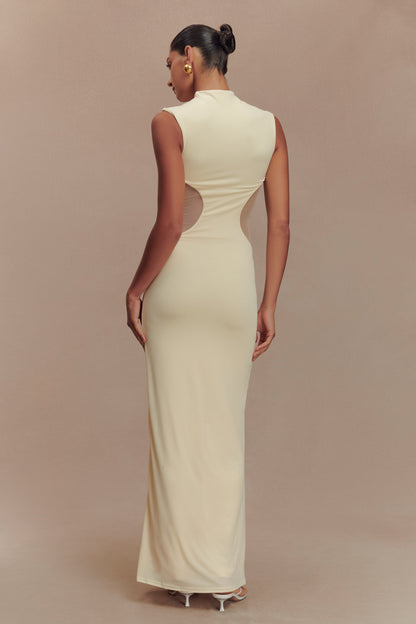 Robe Maxi Massie en Mousseline et Maille - Citron