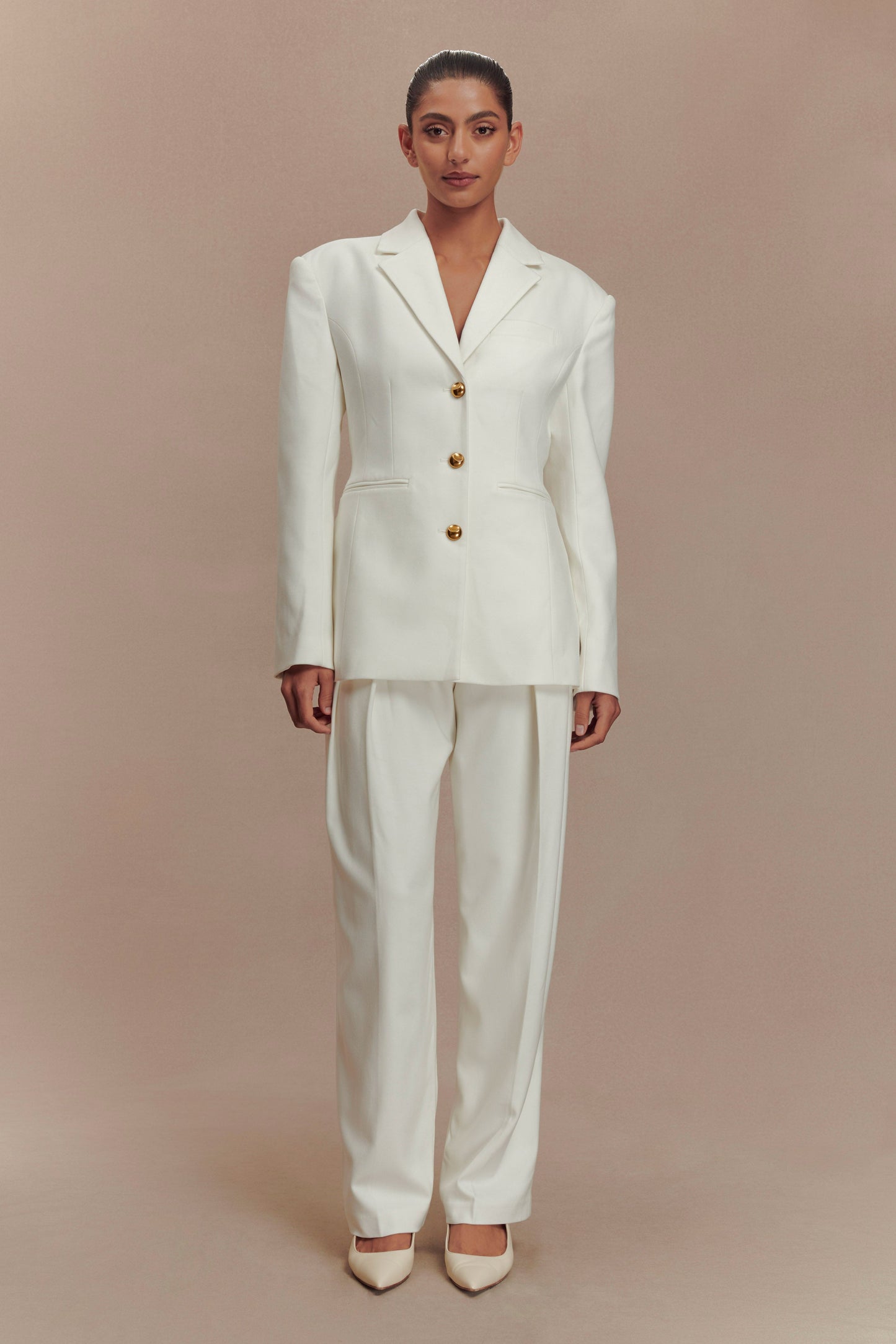 Pantalon à taille haute et plis Penelope - Ivoire